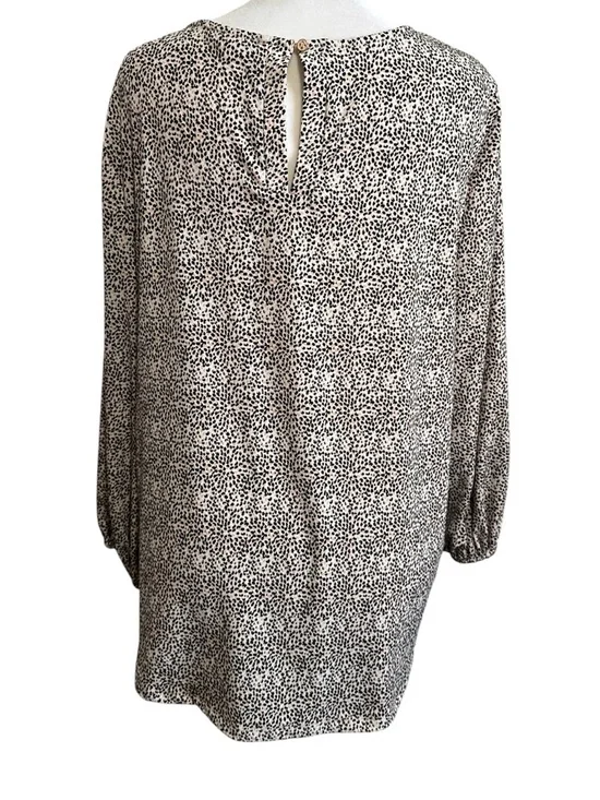 Adrianna Papell Black and Cream Printed Long Sleeve Scoop Neck top size L - Picture 3 of 9